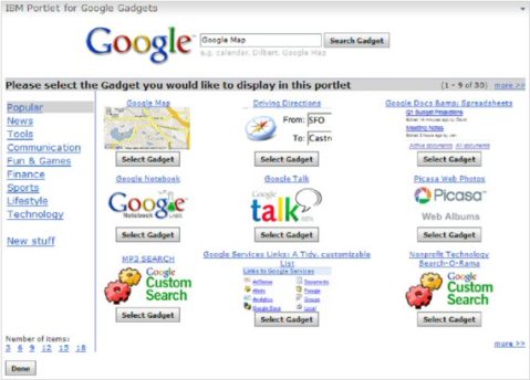 Google gadgets pour IBM webSphere